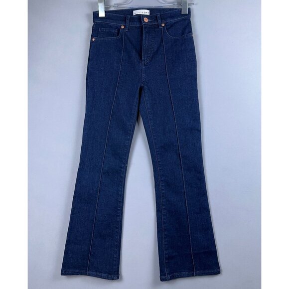 Loft The Kick Crop Jeans Womens Size 24/00 Pintuck Mid Rise Dark Wash Blue - Picture 1 of 13